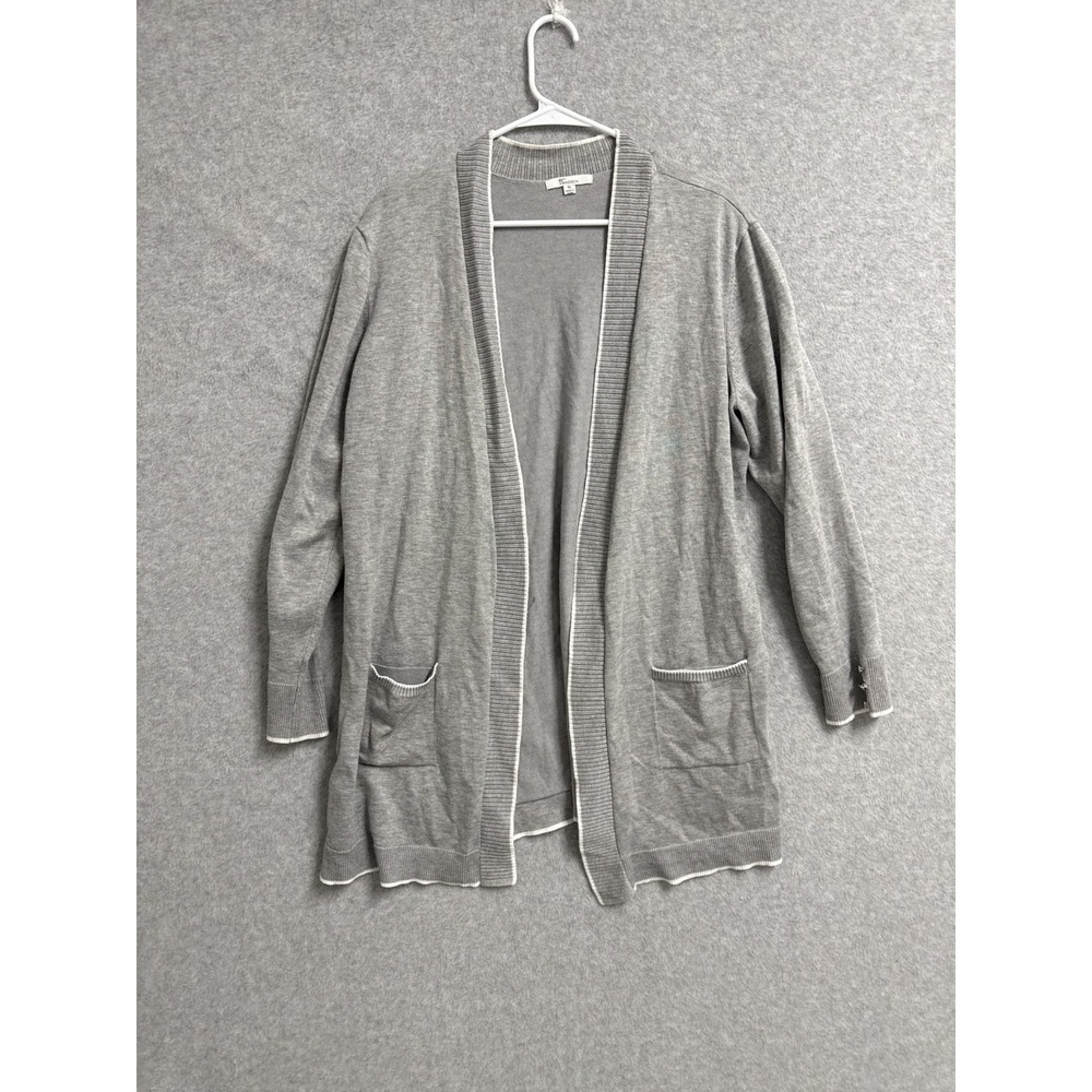 89th+ Madison Cardigan Sweater Womens XL Gray Rayon Tight Knit Ribbed Open Front
